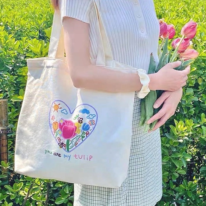 Casual Day Outfits, Easy Trendy Outfits Tulip Embroidery Aesthetic Tote Bag Casual Day Outfits, Easy Trendy Outfits Tulip Embroidery Aesthetic Tote Bag