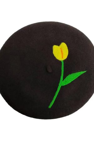 Casual Day Outfits, Easy Trendy Outfits Tulip Embroidery Wool Beret