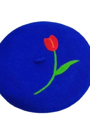 Casual Day Outfits, Easy Trendy Outfits Tulip Embroidery Wool Beret