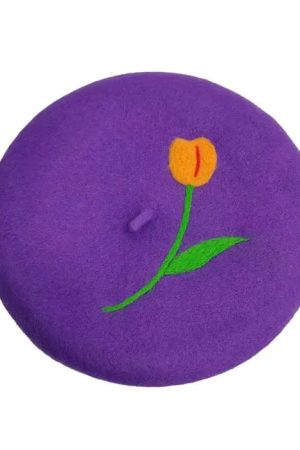 Casual Day Outfits, Easy Trendy Outfits Tulip Embroidery Wool Beret