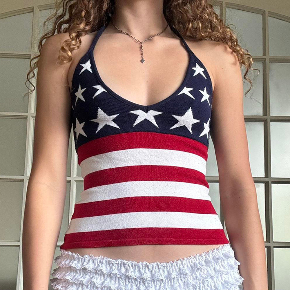 Casual Day Outfits, Easy Trendy Outfits USA Stars & Stripes Halter Top Casual Day Outfits, Easy Trendy Outfits USA Stars & Stripes Halter Top