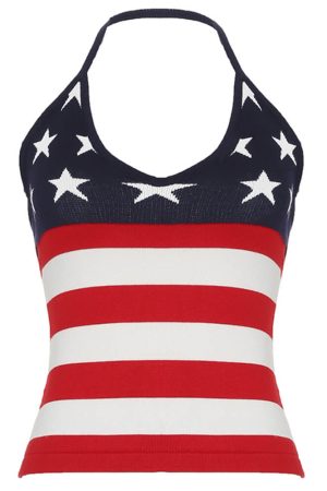 Casual Day Outfits, Easy Trendy Outfits USA Stars & Stripes Halter Top