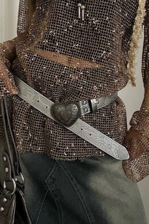 Casual Day Outfits, Easy Trendy Outfits Vintage Aesthetic Heart Buckle Belt