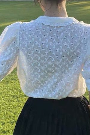 Casual Day Outfits, Easy Trendy Outfits Vintage Collar Lace Shirt