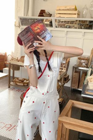 Casual Day Outfits, Easy Trendy Outfits Vintage Red Hearts Jumpsuit