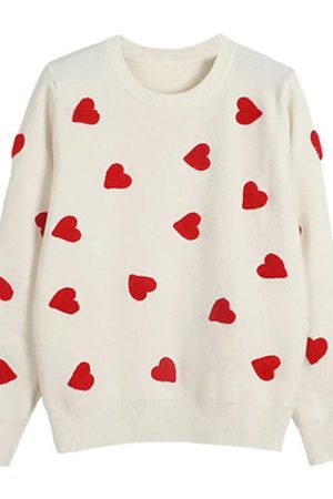 Casual Day Outfits, Easy Trendy Outfits Vintage Red Hearts Sweater