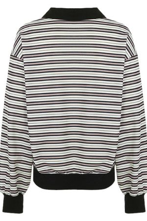 Casual Day Outfits, Easy Trendy Outfits Vintage Stripe Polo Sweatshirt