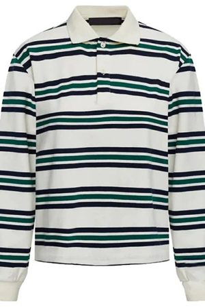 Casual Day Outfits, Easy Trendy Outfits Vintage Stripe Rugby Polo