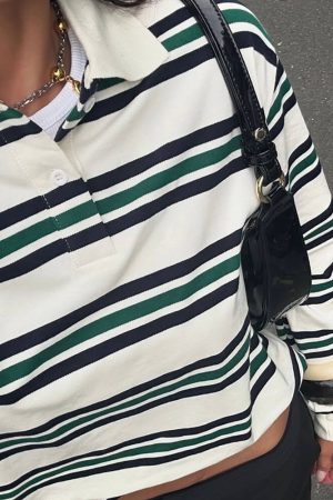 Casual Day Outfits, Easy Trendy Outfits Vintage Stripe Rugby Polo