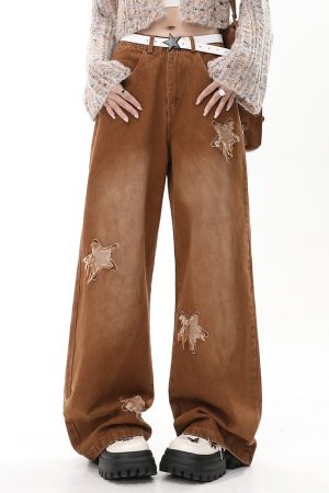 Casual Day Outfits, Easy Trendy Outfits Vintage Style Star Patch Jeans