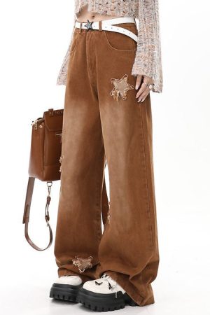 Casual Day Outfits, Easy Trendy Outfits Vintage Style Star Patch Jeans