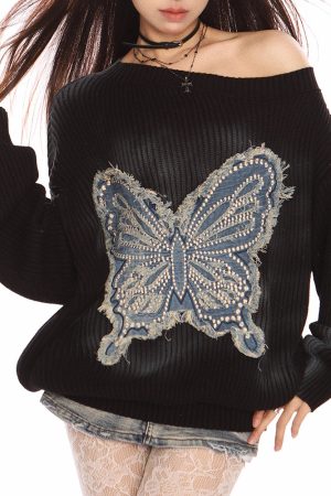 Casual Day Outfits, Easy Trendy Outfits Vintage Wash Butterfly Sweater