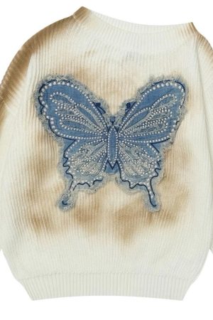 Casual Day Outfits, Easy Trendy Outfits Vintage Wash Butterfly Sweater