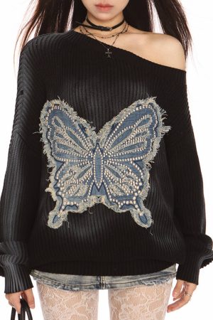 Casual Day Outfits, Easy Trendy Outfits Vintage Wash Butterfly Sweater