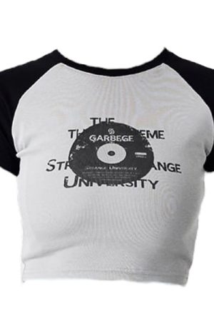 Casual Day Outfits, Easy Trendy Outfits Vinyl Print Crop Top