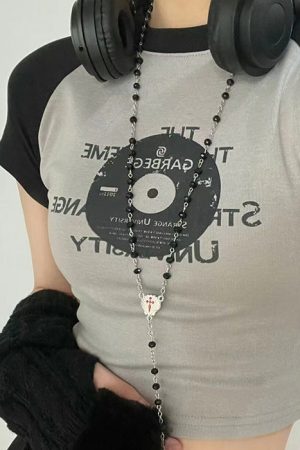 Casual Day Outfits, Easy Trendy Outfits Vinyl Print Crop Top