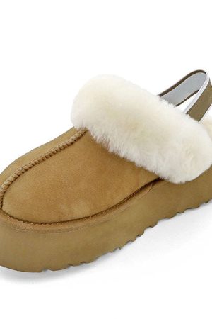 Casual Day Outfits, Easy Trendy Outfits Warm Sheepskin Platform Slippers