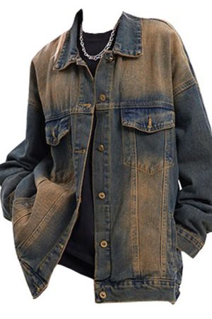 Casual Day Outfits, Easy Trendy Outfits Washed Brown Loose Denim Jacket