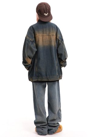 Casual Day Outfits, Easy Trendy Outfits Washed Brown Loose Denim Jacket