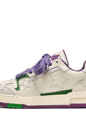 Casual Day Outfits, Easy Trendy Outfits White & Purple Aesthetic Star Sneakers