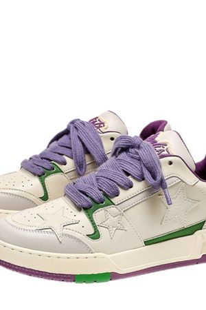 Casual Day Outfits, Easy Trendy Outfits White & Purple Aesthetic Star Sneakers