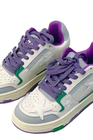Casual Day Outfits, Easy Trendy Outfits White & Purple Aesthetic Star Sneakers