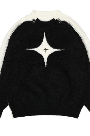 Casual Day Outfits, Easy Trendy Outfits White Star Open-Shoulder Sweater