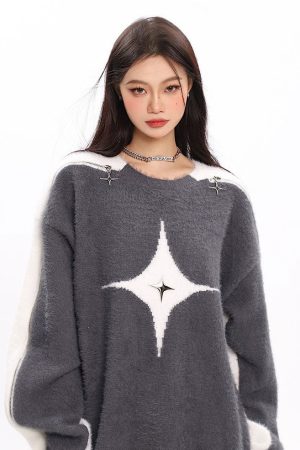 Casual Day Outfits, Easy Trendy Outfits White Star Open-Shoulder Sweater