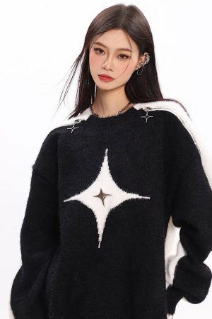 Casual Day Outfits, Easy Trendy Outfits White Star Open-Shoulder Sweater