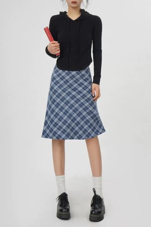 Casual Day Outfits, Easy Trendy Outfits Worry Less Blue Plaid Midi Skirt