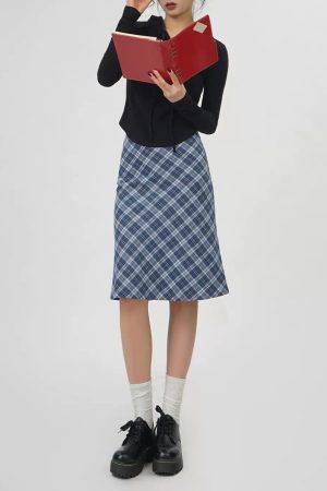 Casual Day Outfits, Easy Trendy Outfits Worry Less Blue Plaid Midi Skirt