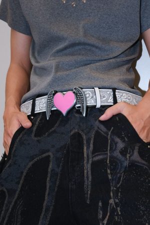 Casual Day Outfits, Easy Trendy Outfits Y2K Aesthetic Angel Wings Heart Belt