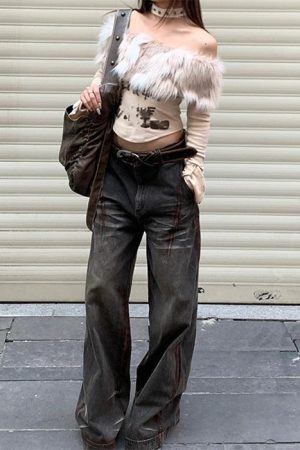 Casual Day Outfits, Easy Trendy Outfits Y2K Aesthetic Fur Top