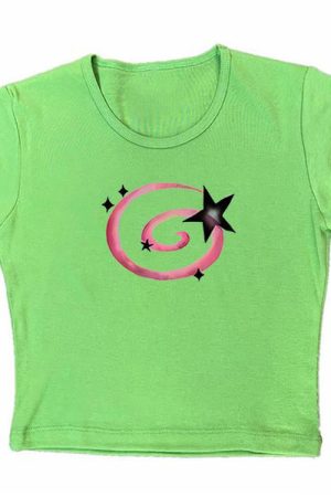 Casual Day Outfits, Easy Trendy Outfits Y2K Aesthetic Star Cropped Tee