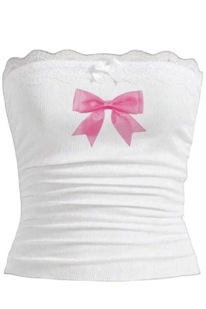 Casual Day Outfits, Easy Trendy Outfits Y2K Bowknot Lace Tube Top