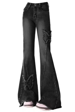Casual Day Outfits, Easy Trendy Outfits Y2K Butterfly Flare Jeans