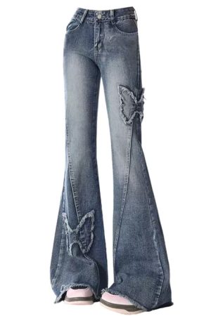 Casual Day Outfits, Easy Trendy Outfits Y2K Butterfly Flare Jeans