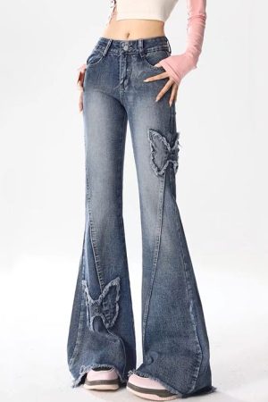 Casual Day Outfits, Easy Trendy Outfits Y2K Butterfly Flare Jeans