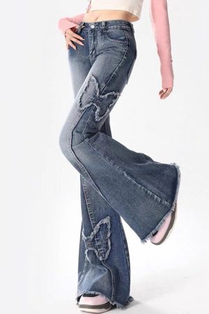 Casual Day Outfits, Easy Trendy Outfits Y2K Butterfly Flare Jeans
