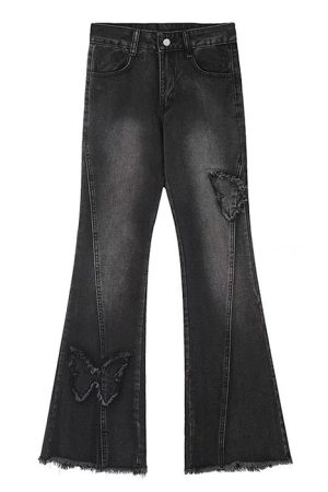 Casual Day Outfits, Easy Trendy Outfits Y2K Butterfly Flare Jeans