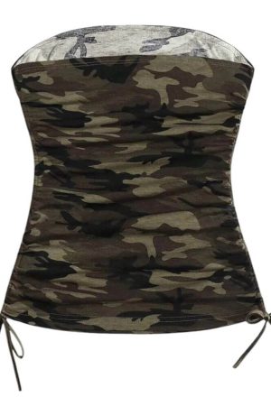 Casual Day Outfits, Easy Trendy Outfits Y2K Camouflage Tube Top