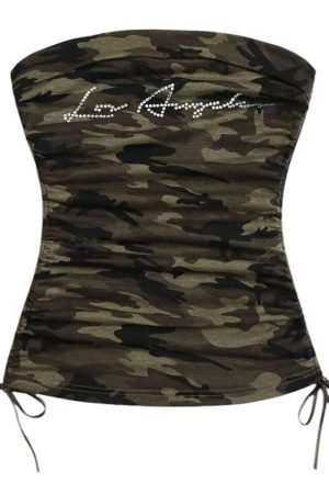 Casual Day Outfits, Easy Trendy Outfits Y2K Camouflage Tube Top