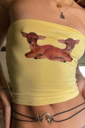 Casual Day Outfits, Easy Trendy Outfits Y2K Deer Print Tube Top
