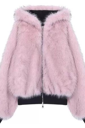Casual Day Outfits, Easy Trendy Outfits Y2K Fur-Lined Zip-Up Jacket