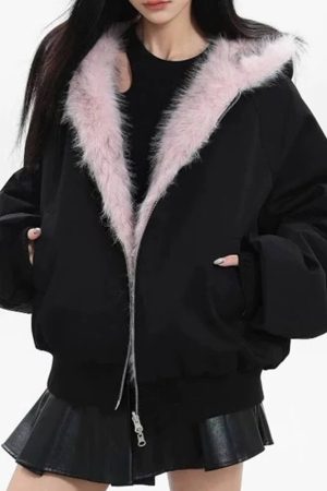 Casual Day Outfits, Easy Trendy Outfits Y2K Fur-Lined Zip-Up Jacket