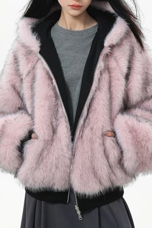 Casual Day Outfits, Easy Trendy Outfits Y2K Fur-Lined Zip-Up Jacket