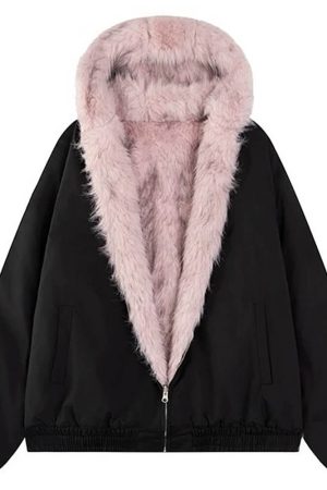 Casual Day Outfits, Easy Trendy Outfits Y2K Fur-Lined Zip-Up Jacket