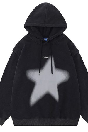 Casual Day Outfits, Easy Trendy Outfits Y2K Hoodie with Graffiti Star Print