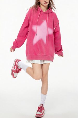 Casual Day Outfits, Easy Trendy Outfits Y2K Hoodie with Graffiti Star Print