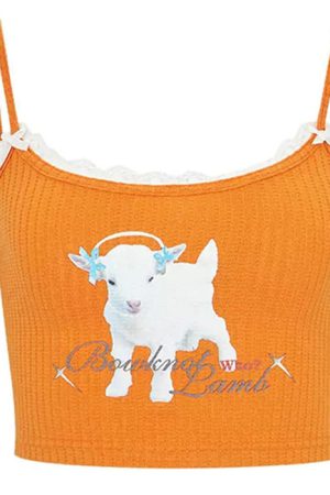 Casual Day Outfits, Easy Trendy Outfits Y2K Lamb Print Crop Top